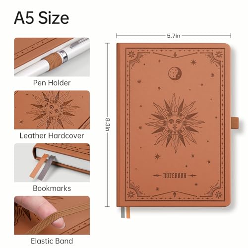 EMSHOI Graph Grid Journal Notebook, 192 Pages, A5 Size (5.7'' x 8.3'') - color: Brown, style: Grid