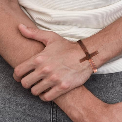 Pure Copper Bracelets for Women Men Waterproof Healing Cuff Bracelets for Men Adjustable Chunky Healing Copper Bangle Jewelry Gifts - color: copper-cross