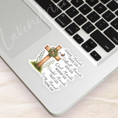(3Pcs) Happy Moments Praise God Difficult Moments Seek God Every Moment Thank God Christian Sticker Inspirational Motivational Bible Verse Vinyl Decal for Laptop Water Bottles Book -Size 3x2.7