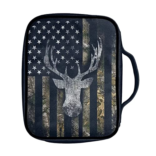 Suobstales Deer Bible Covers for Women Men Bible Case Camo American Flag Bible Bag Bible Accessories with Handle and Zippered Pocket Bible Tote Bag for Kids - color: Deer American Flag