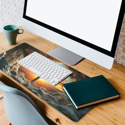 Jesus Cross Hole Mouse Pad Easter Christ Resurrection Faith Large Gaming Mouse Mat with Stitched Edges,Non-Slip Waterproof Rubber Base Mous Mat 31.5x11.8 in - color: Jesus Cross Hole, size: 31.5L x 11.8W inches