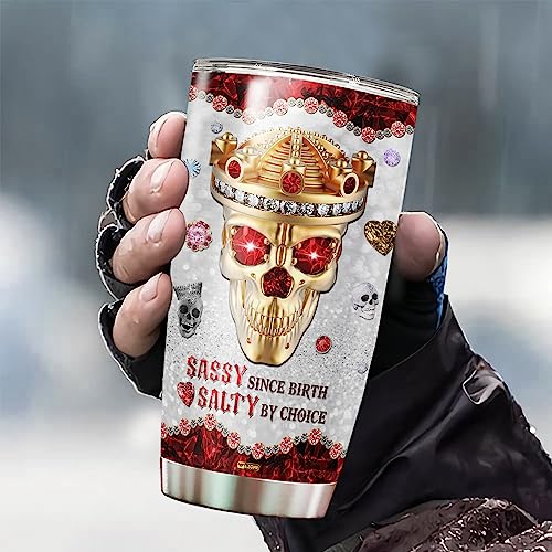 WAZONE Personalized Jewelry Crown Skull Tumbler With Lid Custom Name Sassy Since Birth Salty By Choice Insulated Stainless Steel 20oz 30oz TravelHalloween Themed Gift For Women Men - color: Skull