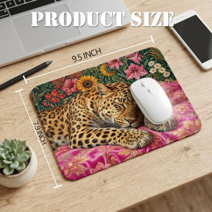 Sleeping Leopard Floral Mouse Pad Maximalist Desk Pad 9.5x7.9 Inch - color: Sleeping Leopard