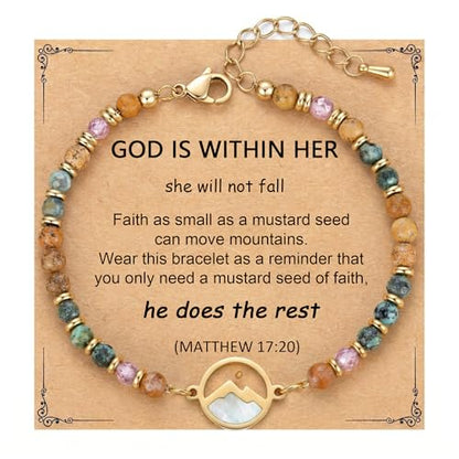 Gold Mustard Seed Bracelet for Teen Girls and Women, Faith Can Move Mountains Christian Jewelry, Inspirational Religious Gift for Her - color: God is within her