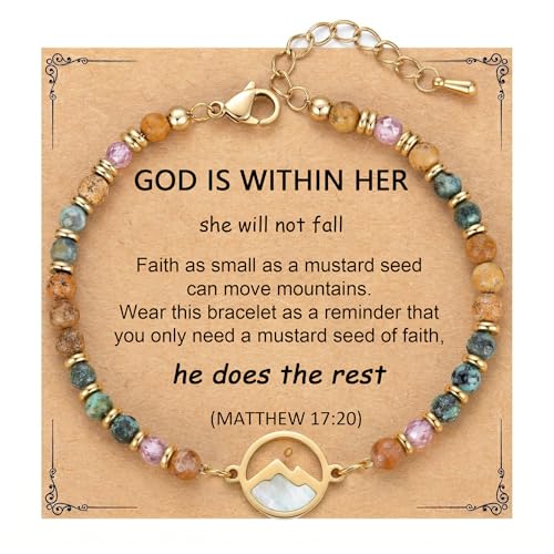 Gold Mustard Seed Bracelet for Teen Girls and Women, Faith Can Move Mountains Christian Jewelry, Inspirational Religious Gift for Her - color: God is within her