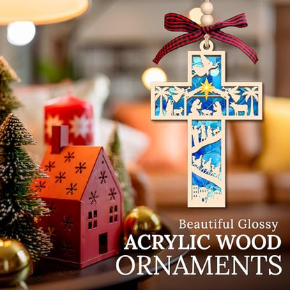 HEXMOZ Nativity Cross Ornament for Christmas Tree - Christian Ornaments - color: Religious Home