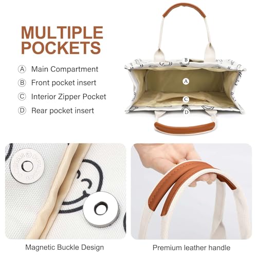 LHMTQVK Canvas Tote Bag for Women, Work & Bible Study Handbag - color: Smile