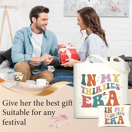 DHQH 30th Birthday Gifts for Women, 1995 Happy 30th Birthday Gifts Ideas for Mom Sister Friend Wife Aunt Daughter Coworker, Canvas Tote Bag with Makeup Bag - style: Baga Thirtis