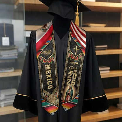 Mexico Graduation Sash, Cross Graduate Stole, Class Of 2026, Mexican Stole - color: Ds 03