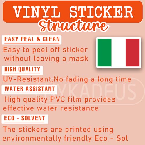 (3Pcs) Italy Flag Sticker – Italian Flag Stickers Vinyl Decal, 3" x 2'' - color: Italy