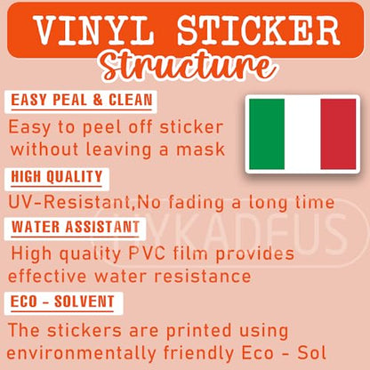 (3Pcs) Italy Flag Sticker – Italian Flag Stickers Vinyl Decal, 3" x 2'' - color: Italy