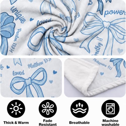 Blue Bow Christian Throw Blanket, Religious Flannel Blanket Gifts - color: Blue Bow
