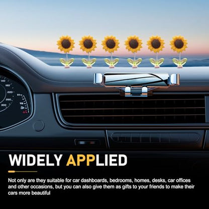 10 PCS Sunflower Car Dashboard Decorations, Cute Bobble Head Sunflowers, Funny Paste Shaking Sunflower Ornaments for Rearview Mirror, Universal for Car Interior Home Office Desk (Yellow)