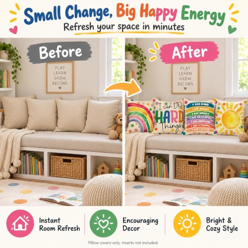 Fahrendom Rainbow Sunshine Decorative Throw Pillow Covers 18 x 18 Set of 4 - color: Rainbow
