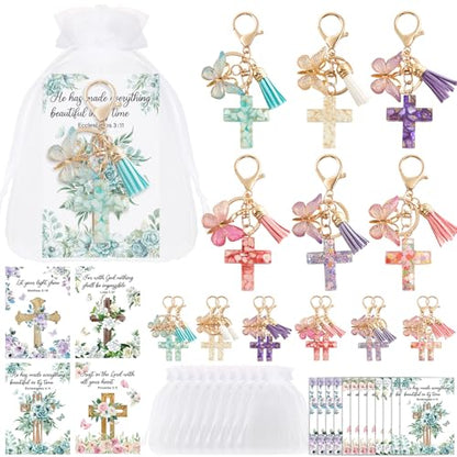 12 Set Christian Cross Butterfly Keychains Party Favors Religious Bible Verse Scripture Bookmark Inspirational Church Baptism Gift Souvenir for Women Men Birthday Baby Shower Backpack Decorations