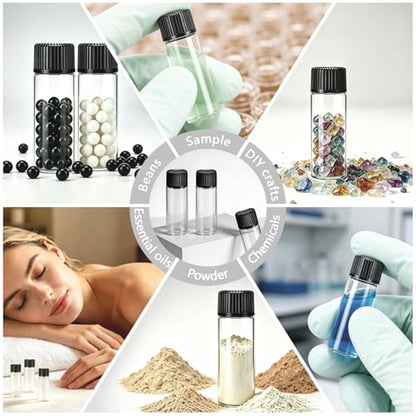 Elfenstall- 10pcs 5ml 1/6oz Vials Clear Glass Bottle with Orifice Reducer Black Caps Jars Portable For Travel Essential Oil Perfume Liquid Sample - color: Clear-10pcs