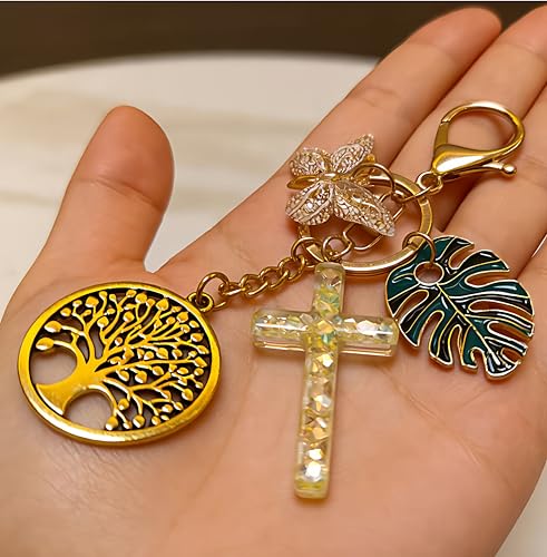 Cross Keychain for Women Jesus Christian Purse Bag Charms Key Charm Gifts for Women Purse Charms for Handbags - color: Glod Tone With Butterfly