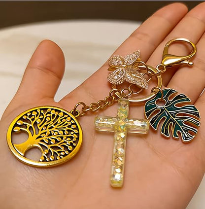 Cross Keychain for Women Jesus Christian Purse Bag Charms Key Charm Gifts for Women Purse Charms for Handbags - color: Glod Tone With Butterfly