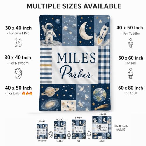 Personalized Space Baby Blanket, Custom Galaxy Baby Blanket - color: Blue #13