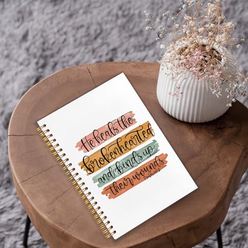 Christian PSALM 147 Spiral Notebooks, Bible Journaling Supplies, Religious Cross Scripture Hardcover Journal Notebook for Study Work Office,Christian Faith Based Gifts, 5.5x8.3 Inch - color: He heals the broken hearts
