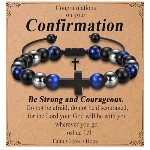 Teen Boy Gifts Cross Bracelet First Communion Baptism Confirmation Gifts for Boys Christian Jejus Jewelry for Teenage Easter Stuffers - style: Confirmation Gift