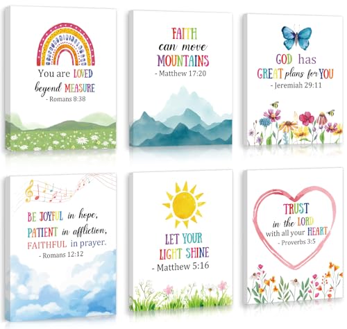 HOURIA Framed Kids Rainbow Religious Christian Wall Art (6pcs,8“X10” - color: Bible wall art, size: 8X10inches