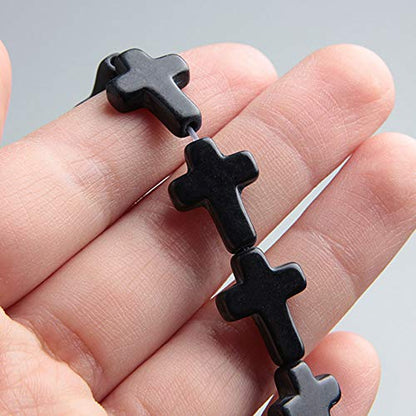 Acxico 2 pcs 16''Cute Little Mix Color Howlite Turquoise Side Ways Crosses Beads 12X16MM