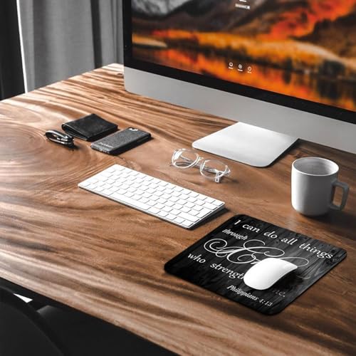 I Can Do All Things Through Christ Mouse Pad, Rustic Black Wood Desk Mat - color: Custom Designs Art 035