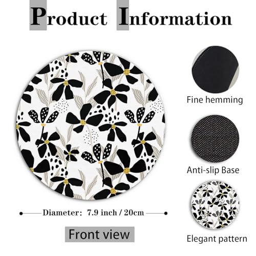 Abstract Black and White Floral Mouse Pad for Desk, Boho Modern Flower Botanical Mousepads for Wireless Mouse Computers Laptop Home Office Supplies Accessories, 7.9x7.9 Inch - color: color 18