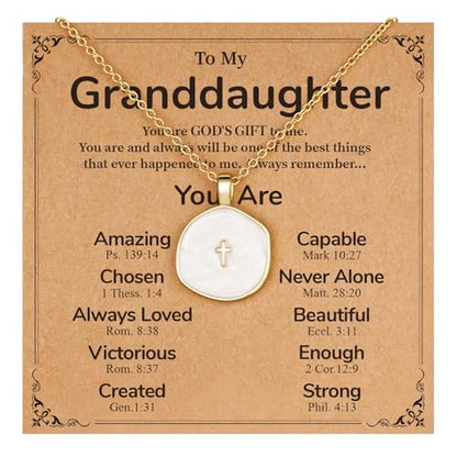 Cross Necklace for Granddaughter Daughter Jewelry Gifts - color: White, style: Granddaughter