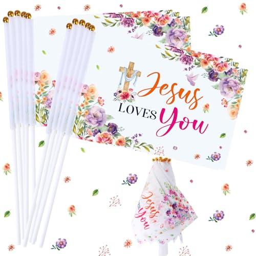 Outus 30 Pcs Jesus Stick Flags Small Christian Flag Jesus Love You Decor - style: Jesus Small Mini