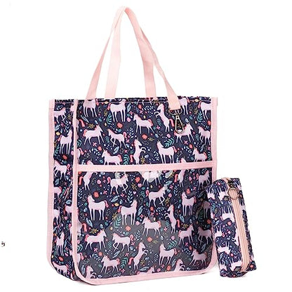 Kids Cute Tote Bags for Boys Girls Ages 4-16,Handbags with Pencil Case, Book Tote Bags with Zipper for School and Playtime (pink) - color: Pink