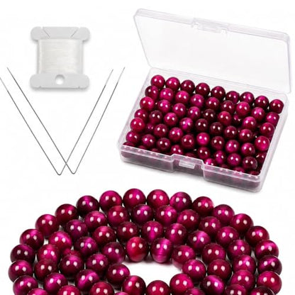 Cherry Tree Collection 100PCS 6mm Pink Tiger Eye Round Bead Craft Kit - color: pink tiger eye, size: 6mm