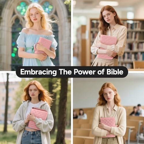 Adjustable Bible Cover with 75 Bible Tabs - Bible Cover Case for Women - color: Pink, size: M