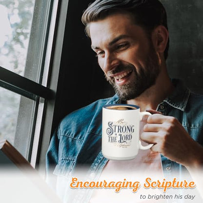 Christian Art Gifts Large Inspirational Scripture Ceramic Coffee & Tea Mug – Strong in the Lord Bible Verse, Christian Gift for Men & Women, White & Blue, 14 oz, Lead & Cadmium-Free, Faith Drinkware - color: White & Blue/Strong in the Lord