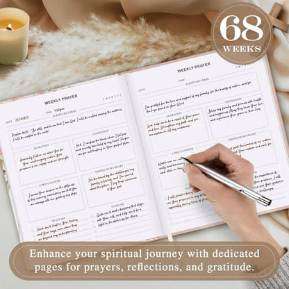 Lanpn Bible Prayer Journal for Woman, 68 Weeks Bible Study Journal Christian Prayer Planner Notebook with Scripture Verse, Christian Religious Faith Gifts, Daily Devotional Stuff, Leather Hardcover - color: Bible-1:9