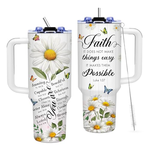 Christian Gifts for Women, Christian 40OZ Tumbler With Handle - color: Bible-youare-White