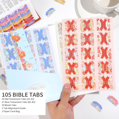 Bible Tabs for Women, 66 Large Print Laminated Bibles Chapters Index Tabs and 39 Blank Dividers Sticky Labels, Painted Flowers Bible Study Supplies, Journaling Accessories, Christian Gifts for Men - style: Painted Flowers