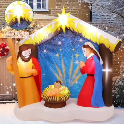 COMIN 6FT Christmas Inflatables Nativity Scene Outdoor Decorations, Christmas Blow Ups Yard Decorations Nativity Sets for Yard Garden Lawn