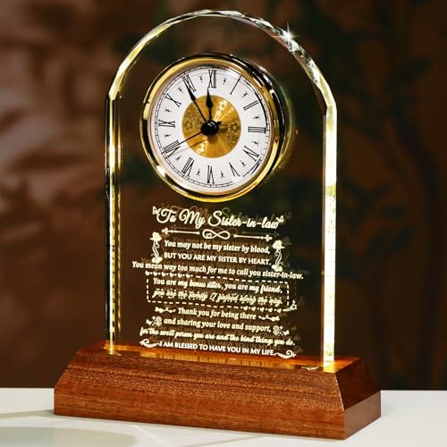 Arikyrist Glass Clock Sister in Law Gifts on Birthday Wedding - color: Sister-in-law