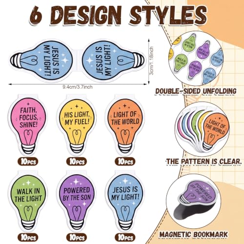 Eaasty 60 Pcs Vbs Light Bulb Magnetic Bookmarks for Illumination Themed - style: Pastel Bulb