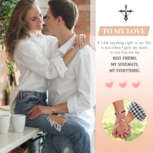 Beaded Cross Bracelet, Matching Bracelets for Couples Gifts for Him Christian Bracelets for Women, Love Bracelet Relationship Bracelets His & Her Valentine'S Day Cool Bracelets With Cross