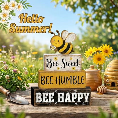 Britimes Tiered Tray Decor Set, 4 Pack, Wooden Table Sign, Bumble Bee - style: Bee
