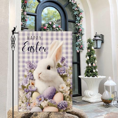 Happy Easter Garden Flag He is Risen Bunny Egg Garden Flag Vertical Double Sided Rustic Farmland Burlap Yard Lawn Outdoor Decor 12.5x18" - color: Easter Cross #WQ445