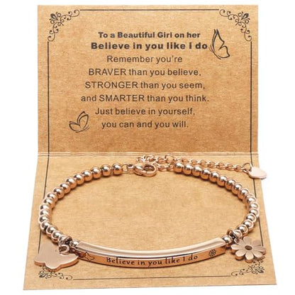 DS Women Christian Charm Bracelet,Cross Scripture Stainless Steel Jewelry - style: Believe in you like i do-Rose Gold