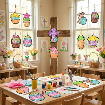 Eersida 32 Sets Easter Suncatcher Craft Kit, Easter Window Art Crafts DIY - style: Easter C