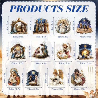 Wenqik 12 Pcs Christmas Nativity Scene Ornaments for Tree Acrylic,Classic - style: Classic