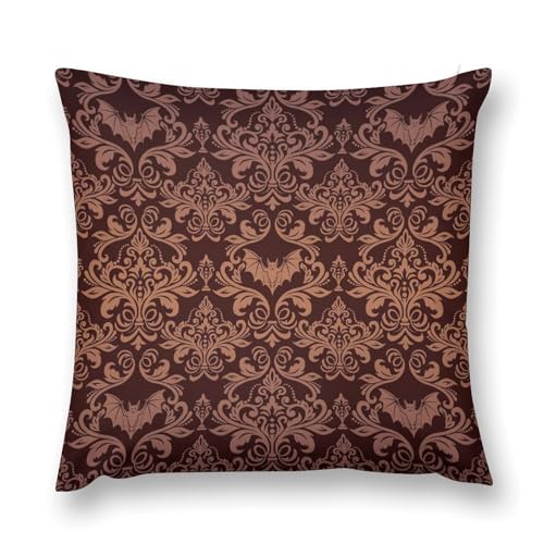 Damask Gothic Vintage Throw Pillow Cover Antique Floral Victorian Goth Couch Sofa Pillowcases Bat Bats Skull Bone Bohemian Pillows Cushion Case for Farmhouse Bed Chair 18x18inch - color: Damaskblack-6