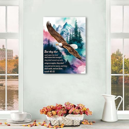 Christian Wall Art Eagle Pictures Isaiah 40 31 Bible Verse Wall Art 12x16" - color: Christian01, size: 16"L x 12"W