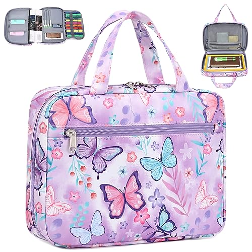 Octsky Bible Covers Bible Case Book Carrying Case Scripture Church Bag Bible Protective with Handle Zippered Pocket (Butterfly Purple)